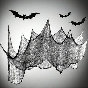 6ft Halloween Black & White + Spider Web Mesh, Dark Gothic Style w Sheer Fabric